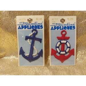 Lot 2 Vintage Embroidered 70's Appliques Sewing Streamline Anchors Nautical Sail